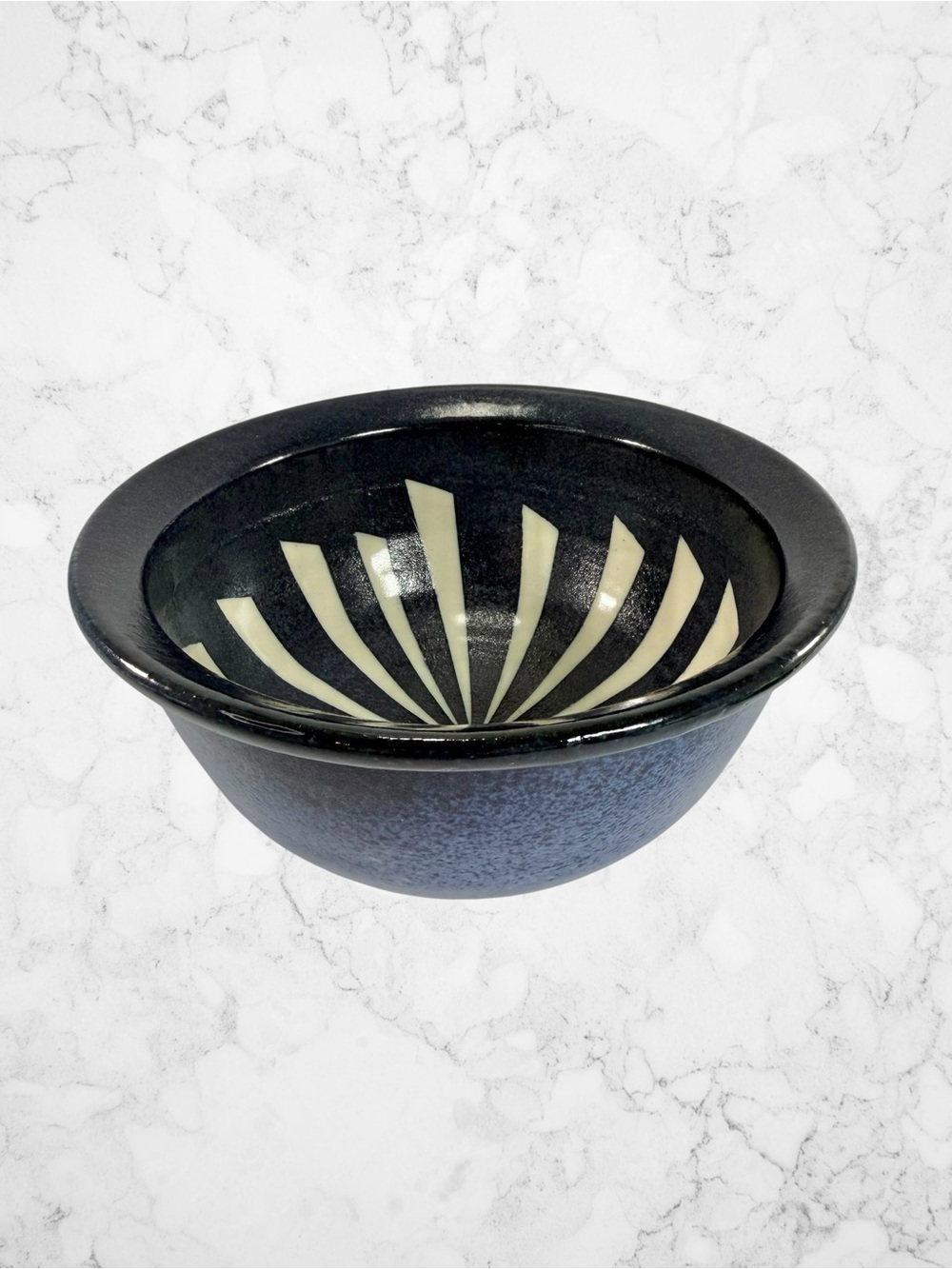 Truly Crazed Ceramic Cobalt Blue Beige Rice Noodle Bowl Asian Japanese Chinese